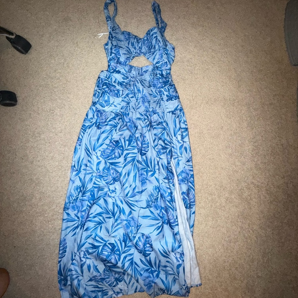 Blue Leaf Print Maxi Dress Hello Molly Boutique Women’s XS New